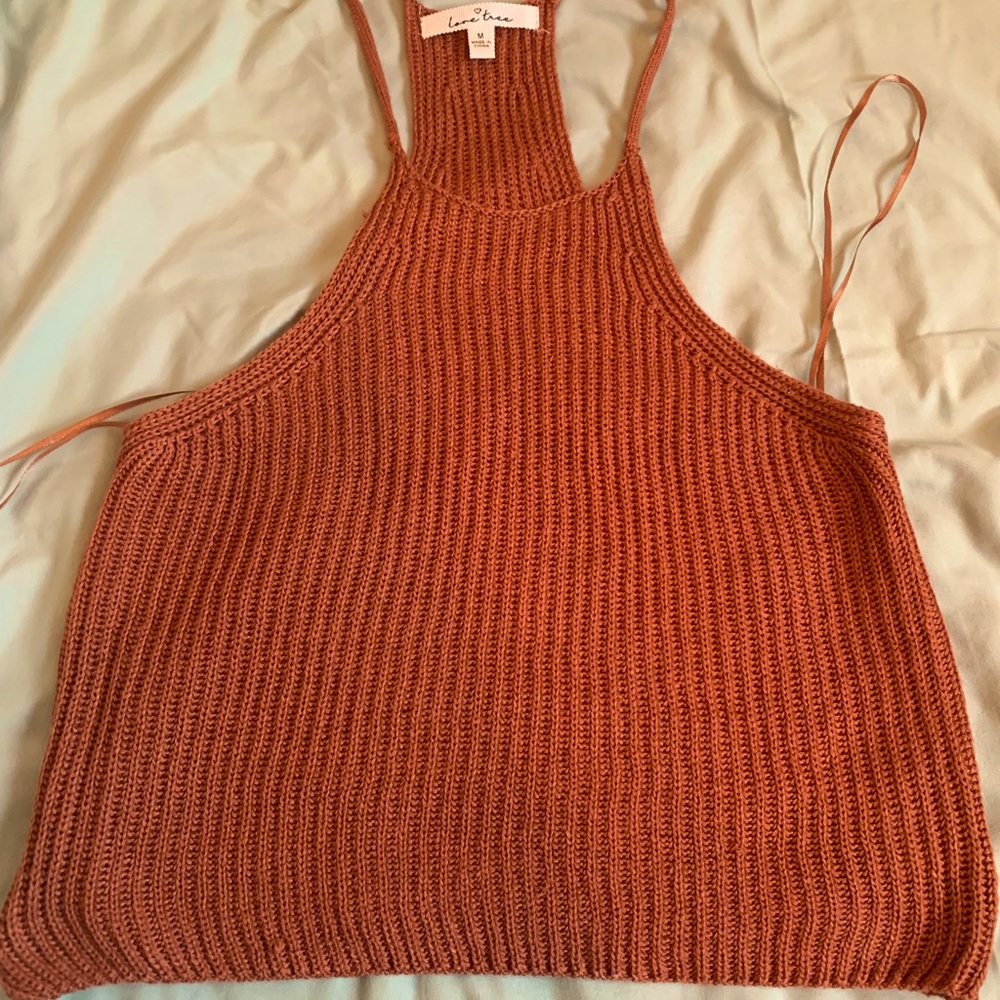 Brown knitted strap top